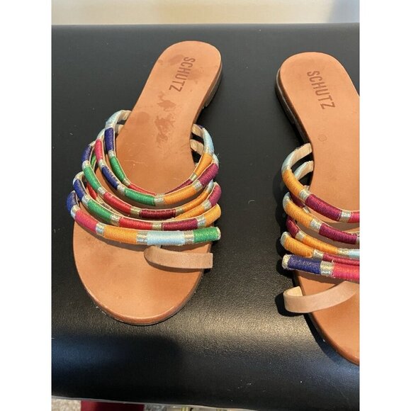 Women’s Colorful Flat Slip On Sandals Schutz 7.5 US Colorful Beach Summer Slides - Picture 3 of 7